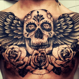 My chest peice by Chris at #magnumstattoostudio #chestpiece #sugarskull 