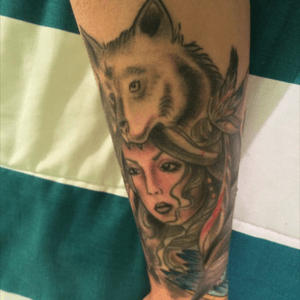 #tattoo #neotraditional #wolf #girl #color 