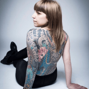 Amy Bedford 2015 #japanesebodysuit #dragontattoo #pheasant #floraltattoo #backpiece 