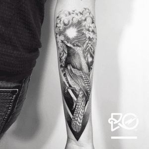 By RO. Robert Pavez • Steller Jay •  Done in Studio Les Fleurs du mal - Paris - 🇫🇷 2017 #engraving #dotwork #etching #dot #linework #geometric #ro #blackwork #blackworktattoo #blackandgrey #black #tattoo #fineline #birdtattoo 