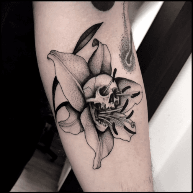 Shilohs black and grey lilies  Dollys Skin Art Tattoo Kamloops BC