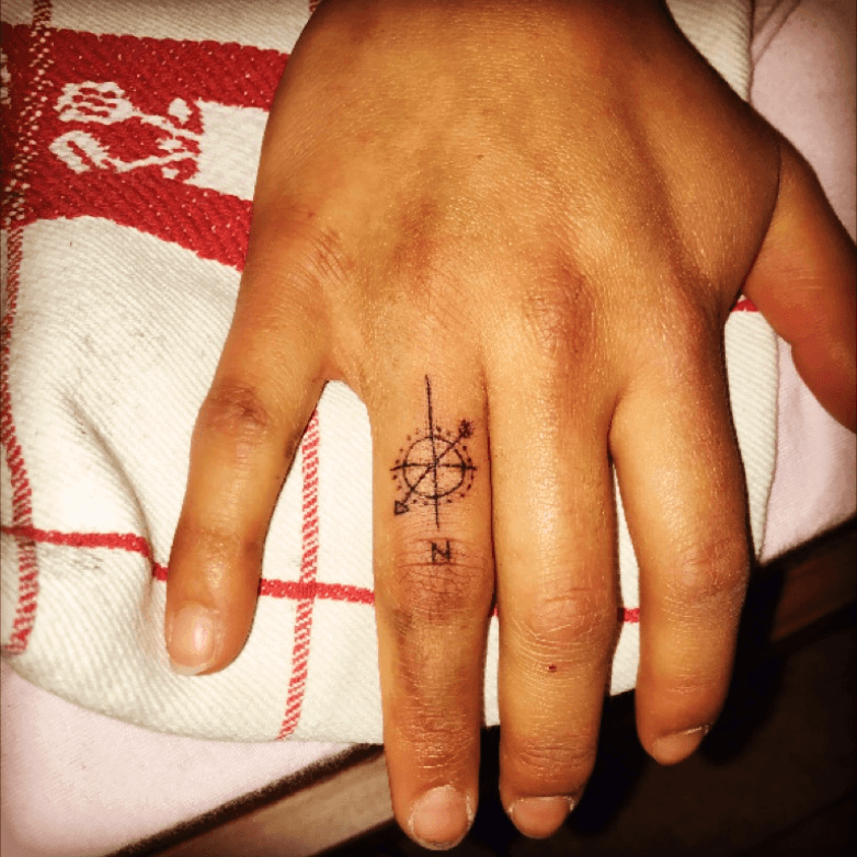 compass finger tattoo  Pesquisa Google  Knuckle tattoos Finger tattoos  Hand tattoos for guys