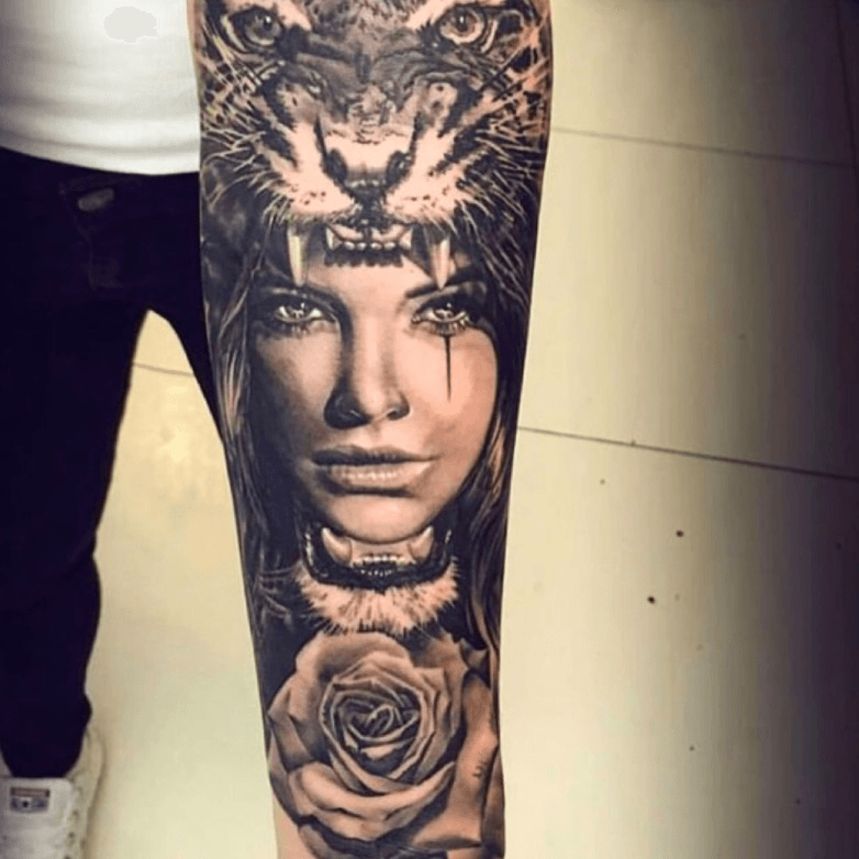 Fable Tattoo Gallery on Twitter Cool lady face and tiger headdress tattoo  by Van httpstcofGEZShEK84  Twitter
