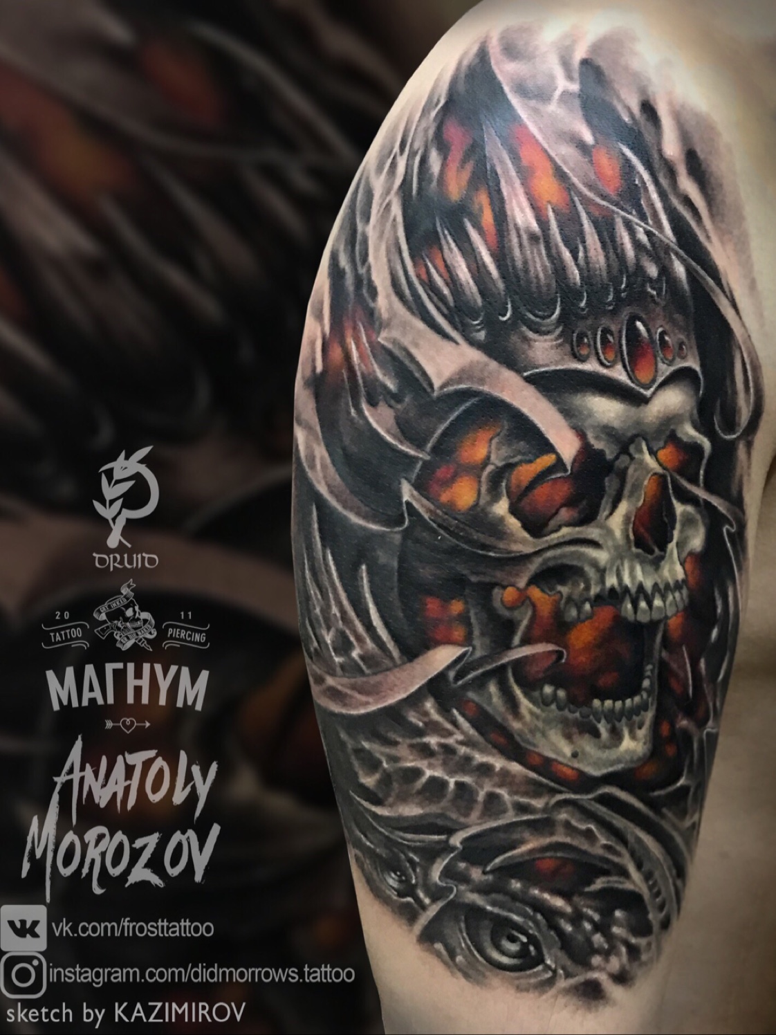 Tattoo uploaded by Frostattoo • Работа, начатая почти год назад изаконченная только сейчас) Спасибо @kazimirovdmitriy за шикарный арт💀 Doneby: @inkjecta @kwadron @worldfamousink @nocturnaltattooink @tattoodruid#tattoo #tattooed #tattooistartmag ...