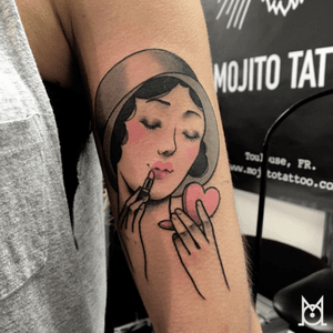 By @inkbymo www.mojitotattoo.com #tattoo #toulouse #ink #portrait #pink #colortattoo #girl #pinup #inked #tattooed #montreuxtattooconvention2016 