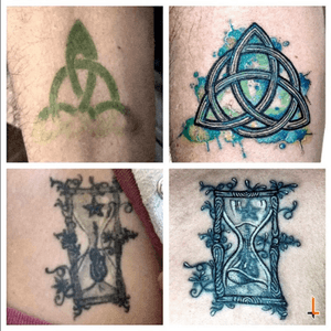 Nº266-267 #tattoo #tattoos #ink #inked #coverup #coveruptattoo #makeover #makeovertattoo #fixed #before #after #beforeandafter #celtic #triquet #celtictattoo #watercolor #watercolortattoo #hourglass #asgoodaspossible #bylazlodasilva