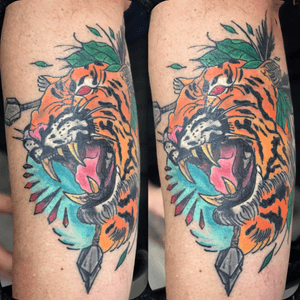 Healed shot of the tiger i did a couple weeks ago #tiger #coloredtattoo 