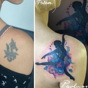 Cover-up #Before and #after.. #tattoo #tattooed #ink #inked #color #watercolor #coverup  #czechrepublic #art #tattooart #pavluss #balerina 