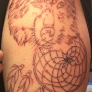 Wolf, Dreamcatcher & Eagle Tattoo outline done
