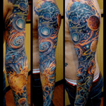 Custom #space #sleeve #galaxy and #planet tattoo by Sean Ambrose at Arrows and Embers Tattoo. Thanks for looking!