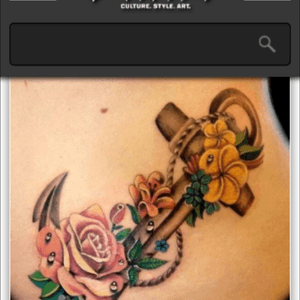 This is my dream tattoo! I want tiger lillies that would also go down my right arm instead of the roses. Instead of rope, rosary beads for my mum. 'Dad' inside the anchor bit not sure where yet. And the pink ribbon for breast cancer. I am a warrior! Diagnosed in 2012. Been  good fir the last 3 years!! #megandreamtattoo 