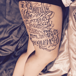 Newest addition! #mikejames #lasvegas #calligraphy #lettering #fonts #sociology #quote #thigh #thighpiece #thunderthighs 