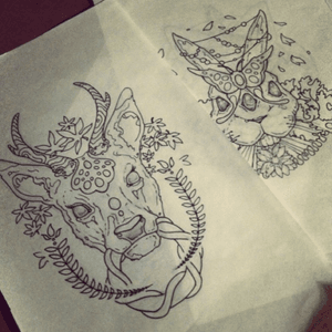 Creepy stag and rabbit tattoo designs #designs #deer #stag #rabbit 