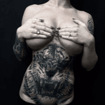 ⚡️ Banger ⚡️ Full stomach tiger i did on my client. Follow me on  instagram@markwosgerau🌙 #tattoo #tiger #realistic #ink 
