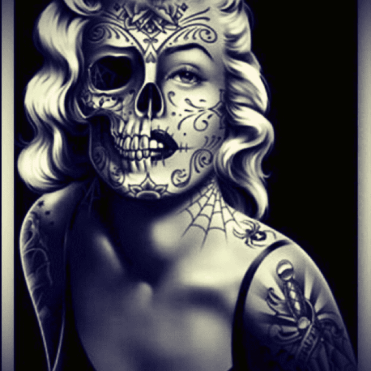 skeleton pin up girl tattoo