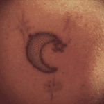 This was my very first tattoo. Its about 23 years old now. Its on my left shoulder And represents the TV Moonlighting. Dont laugh!!