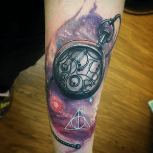 Dr who and harry potter inspired forearm #millsoriginal #harrypotter #drwho #colorrealism #jacksonvilletattoocompany #nctattooers 