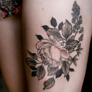 Rose and lavender by Kristen Holliday of Wonderland Tattoo in Portland, OR #dreamartist #dreamtattoo #floraltattoo 