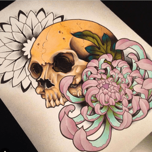 Skull and crysanthemum 