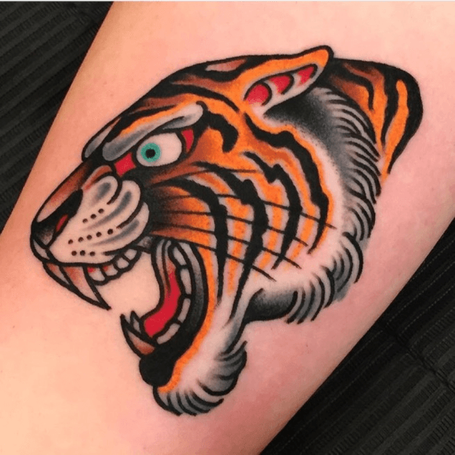 Classic traditional tiger head tattoo design  Sticker for Sale by  AlohaLife808  Redbubble