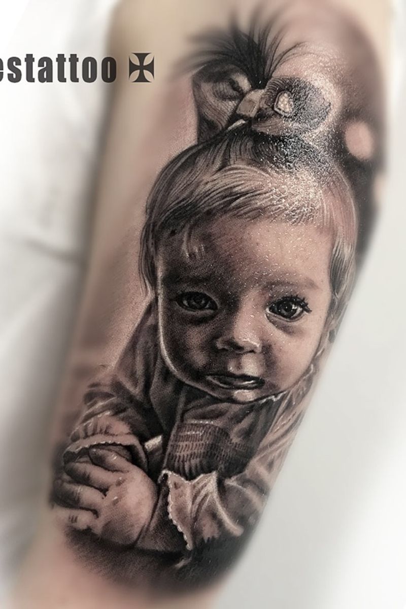 Tattoo uploaded by Jammes • Babygirl portrait tattoo by @Jammes_Tattoo ...