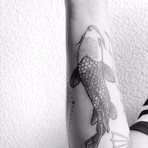 Koi fish #blackworktattoo #dotwork #linework #koi #koifish #fish #forearm #MexicoCity #tattooartist #followtattooartist 