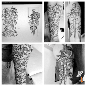 Nº253 half sleeve #tattoo #tattoos #tatuaje #tatuajes #design #tattoodesign #tattooprocess #process #ink #inked #flower #roses #rosetattoo #thornes #leafs #snake #snaketattoo #dagger #daggertattoo #eternalink #staedtler #mySTAEDTLER #bylazlodasilva