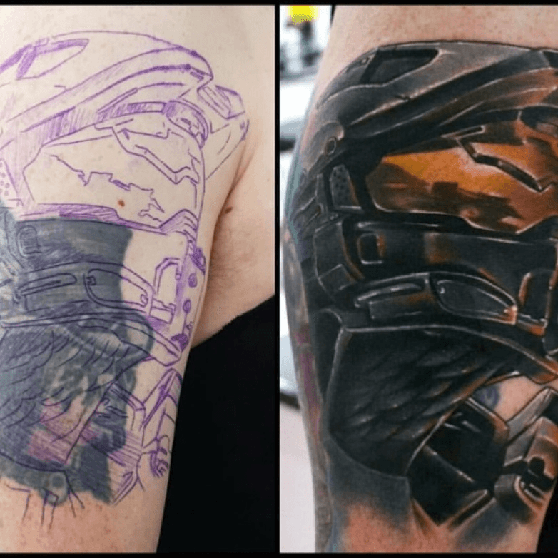 Revelation Tattoo  Body Piercing  Added this Master Chief Helmet to this  leg piece sorry for the hot spot on the healed helmet Any Halo fans out  there  Facebook