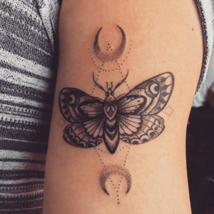 My amazing moth tattoo #moth #smalltattoo #dotwork #blackandgrey #crescentmoon 