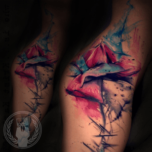 Watercolor rose tattoo. 