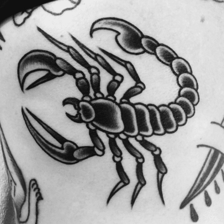 Pino Bros Ink - Traditional scorpion done by: Arthur Hockmuth @artsips  #traditionalart #traditional_tattoo #oldschooltattoo #tattooflash  #girlswithtattoos #skinart #scorpion #oldworkers #artsips #tattoo #artist  #pinobrosink #cambridge | Facebook