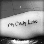 #letters #smalltattoo #tattoo #Phrase #blackink #love #crazy #forearm 