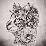 #cat #flowers #tattoo #black 