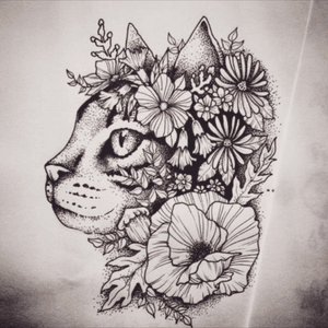 #cat #flowers #tattoo #black 