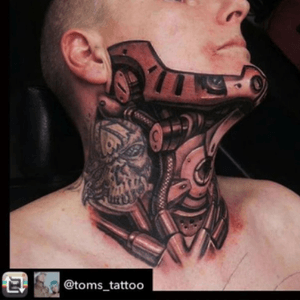 #neck and #chin #tattoo #mechanical #tattoo by #artist #tomstattoo @toms_tattoo#at #sscitattoos @sscitattoos