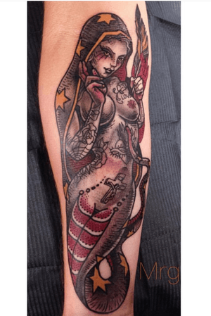 Sorry for posting few old one -this is from more than 1 year ago but is still in line with what i love to do :) do you like it? #mrg #morg #morgarmeni #tattoo #mermaid #mermaidtattoo #madonna#sacred