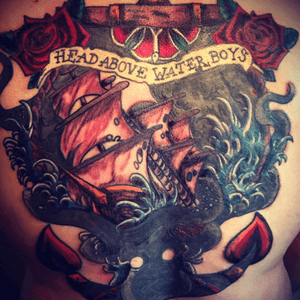 Nautical back piece, Design by me, ink by Paris at Lucky 7 Tattoo Co. in Romford Essex - work still in progress...