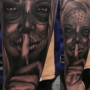 Day of the dead #tattoo #tattooart #blackandgreytattoo #tattooedgirls #inked #inkedchick 