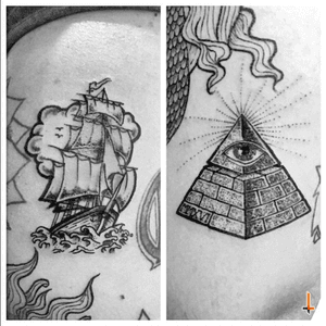 Nº205 #tattoo #tattoos #ink #oldschool #oldschooltattoo #pirate #pirateship #pirateshiptattoo #piratetattoo #seaboat #seaship #marinetattoo #pyramid #eyeofprovidence #allseeingeyetattoo #allseeingeye #eyeofgod #bylazlodasilva Designs by other artists