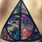 #harrypotter #deathlyhallows symbol w/ artwork inspired by book illustrator mary grand pre, tattooed by Maggie Gosselar of colt's timeless tattoos in #madison wi