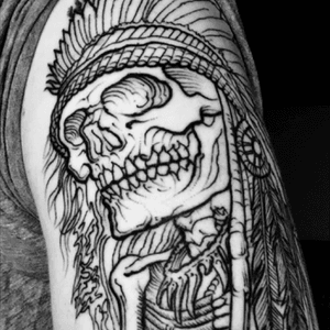 #nativeamerican #skull #skeleton #blackAndWhite #cultclassictattoos #firstsession