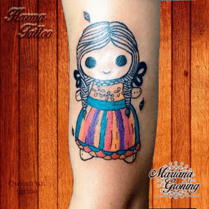 Mexican doll tattoo#tattoo #marianagroning #karmatattoo #cdmx #MexicoCity #watercolor #watercolortattoo #watercolortattooartist #mexican #mexicandoll