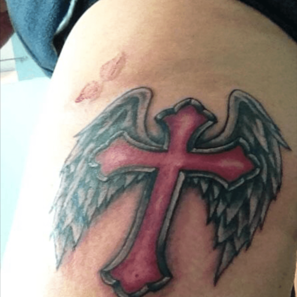 cross with angel wings tattoo designs