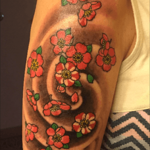 Cherry blossoms. Done by Ami James. The start if a full sleeve. 