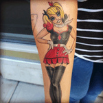 The third #babe. #patchwork #sleeve #comicbook #comics #harleyquin #cutesy #crazy #pinup #honorboundtattoo #yyc #yycink #melissakirbyson 