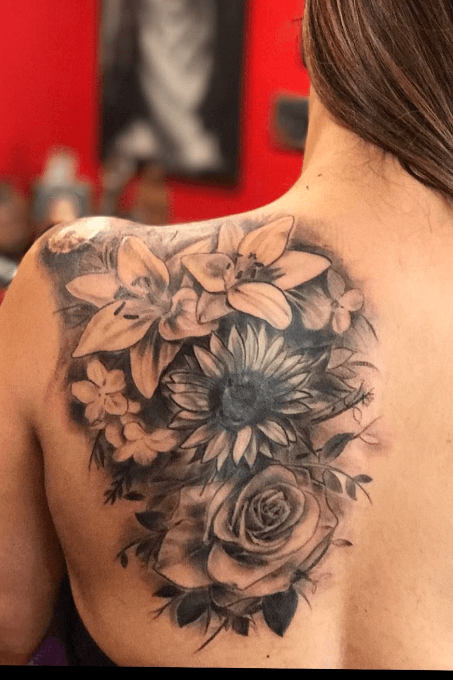 Sunflower Lilies  Roses Floral Hip Tattoo  Carmen Mulholland Art