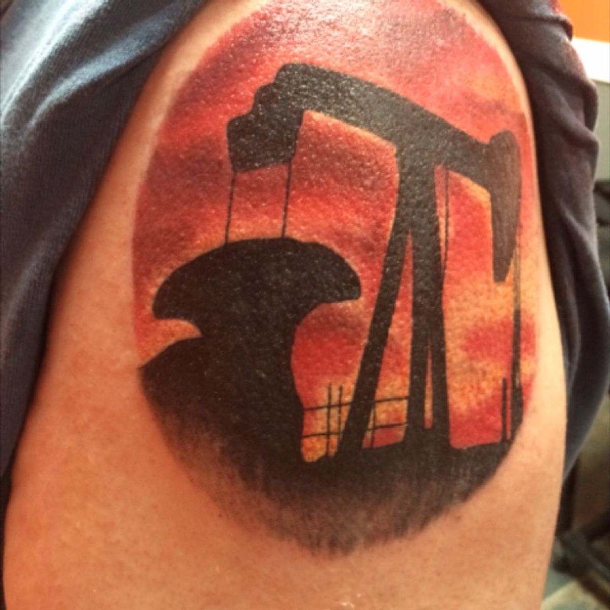Tattoo uploaded by Hugh Cox • Pumpjack in the sunset • Tattoodo