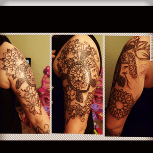 My left upper arm, matches forearm... Which eventually i will fill in the elbow with same design. I havent decided if i want black and white or color #turtle #turtletattoo #paisley #outline 