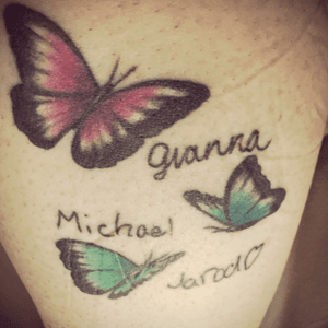 Butterflies with each of my kids names in their own handwriting.