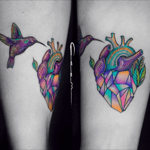 #heart #hearttatto #geem #Colortattoo #geomertry #humingbird #color 